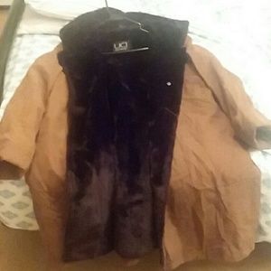 Winter leather and fur button coat